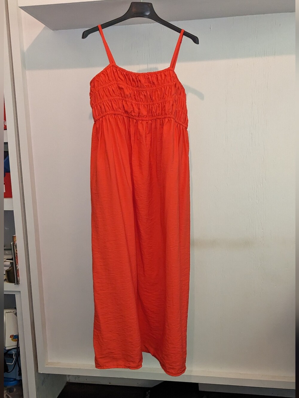 A New Day Red Orange Smocked Strap Maxi Dress Summer Wedding Guest Hamptons Week - Picture 2 of 8